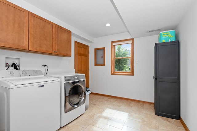 8648 Carriage Ln, Tinley Park, IL 60487 - washroom with washing machine and clothes dryer, cabinet space, electric panel, and recessed lighting