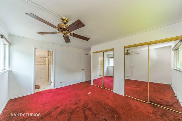 626 Barberry Rd, Highland Park, IL 60035 - unfurnished bedroom with two closets, carpet floors, ensuite bath, ceiling fan, and crown molding