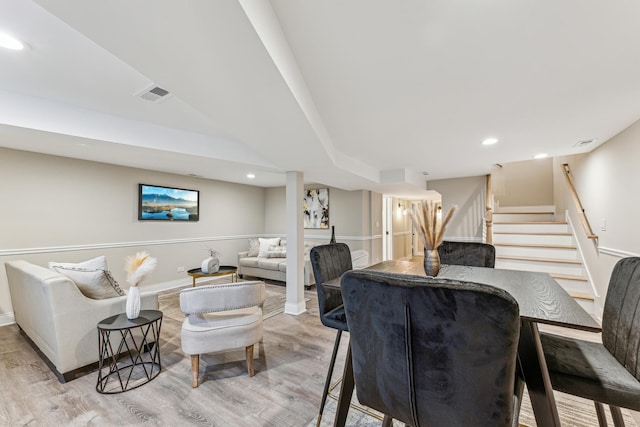 8031 S Harvard Ave, Chicago, IL 60620 - living room featuring wood finished floors, stairway, and recessed lighting