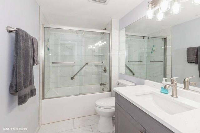 509 Aurora Ave Unit 305, Naperville, IL 60540 - full bathroom with vanity, shower / bath combination with glass door, and marble look tiles