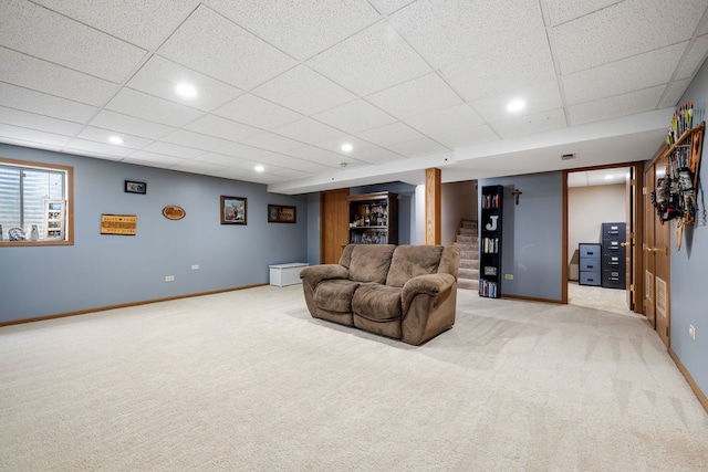 504 N Reef Rd, Lockport, IL 60441 - living area featuring light colored carpet, a drop ceiling, and recessed lighting