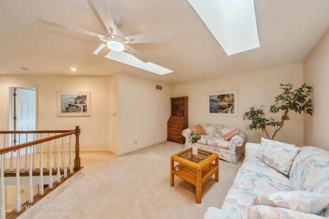 1808 N Normandy Ct, Arlington Heights, IL 60004 - living room featuring a skylight, light colored carpet, and a ceiling fan
