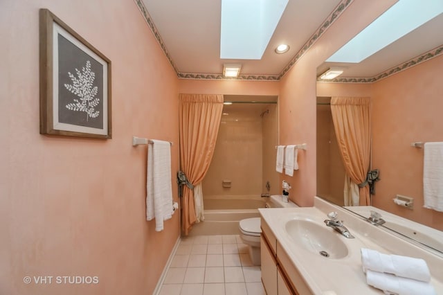 1808 N Normandy Ct, Arlington Heights, IL 60004 - full bath featuring a skylight, shower / bath combo, vanity, and tile patterned flooring