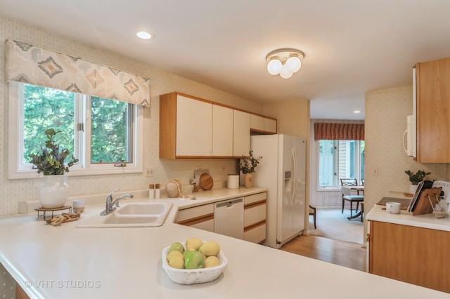 1808 N Normandy Ct, Arlington Heights, IL 60004 - kitchen with white appliances, light countertops, recessed lighting, and light wood-type flooring