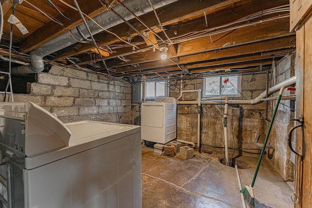 102 S Oak St, Arrowsmith, IL 61722 - below grade area featuring electric panel and separate washer and dryer