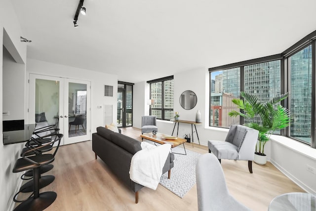 400 N Lasalle Dr Unit 2007, Chicago, IL 60654 - living area featuring wood finished floors, french doors, and rail lighting