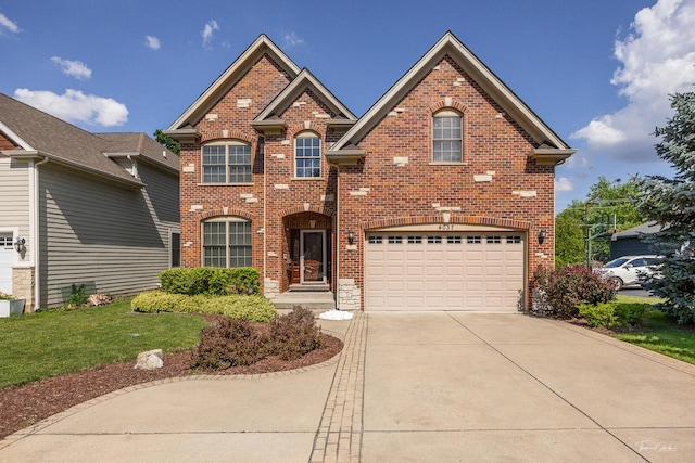 4037 Main St, Downers Grove, IL 60515 - traditional home with brick siding, driveway, a garage, and a front lawn