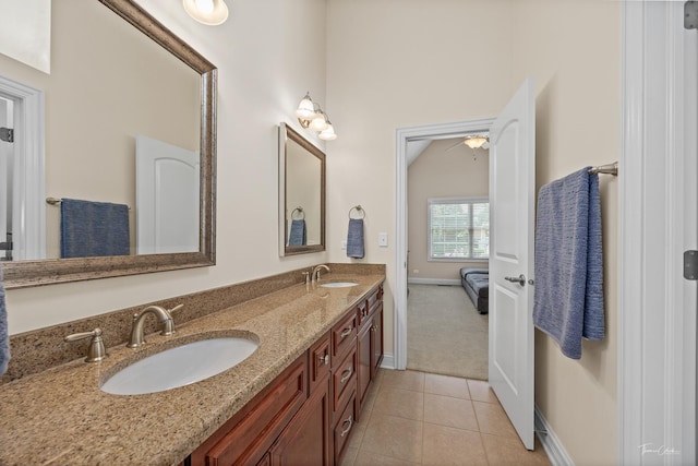 4037 Main St, Downers Grove, IL 60515 - full bathroom featuring double vanity, tile patterned flooring, and ceiling fan