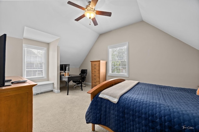 4037 Main St, Downers Grove, IL 60515 - bedroom with vaulted ceiling, light carpet, an office area, and a ceiling fan