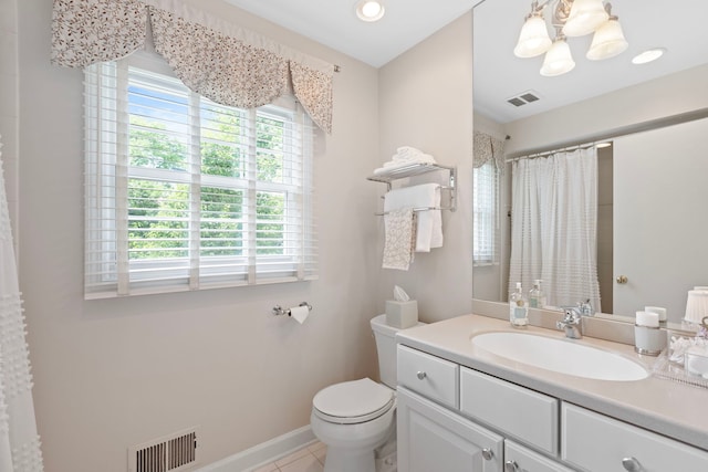 1014 Indian Rd, Glenview, IL 60025 - full bath with a chandelier, vanity, tile patterned floors, and a shower with curtain