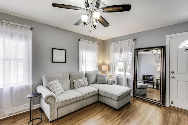 4445 Grove Ave, Stickney, IL 60402 - living area featuring a ceiling fan and wood finished floors