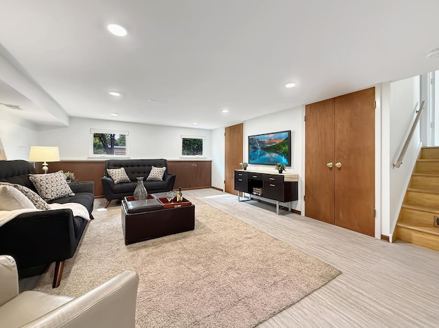 389 Forest Ave, Glen Ellyn, IL 60137 - living room featuring stairs and recessed lighting