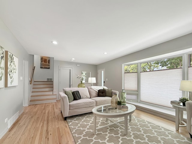 389 Forest Ave, Glen Ellyn, IL 60137 - living room with light wood-type flooring, stairway, and recessed lighting