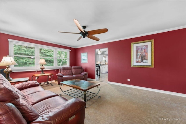 862 Arthur Dr, Elgin, IL 60120 - living area featuring a ceiling fan, ornamental molding, and light carpet