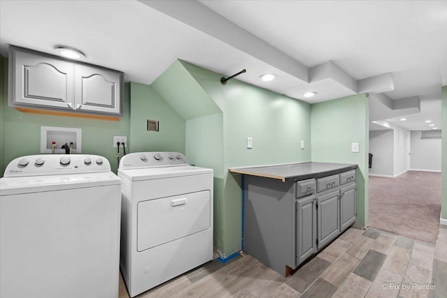 862 Arthur Dr, Elgin, IL 60120 - laundry area with washing machine and dryer, cabinet space, light wood finished floors, and recessed lighting
