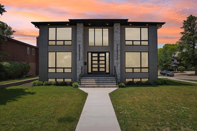 3933 Gloria Ct, Glenview, IL 60025 - modern home with a lawn and entry steps