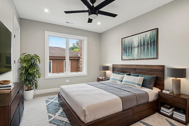3933 Gloria Ct, Glenview, IL 60025 - bedroom with light carpet, recessed lighting, and ceiling fan