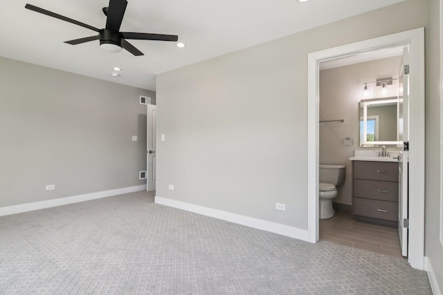 3933 Gloria Ct, Glenview, IL 60025 - unfurnished bedroom with carpet floors, recessed lighting, connected bathroom, and ceiling fan