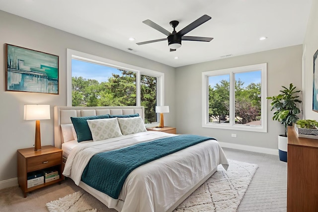 3933 Gloria Ct, Glenview, IL 60025 - bedroom with light carpet, recessed lighting, and ceiling fan
