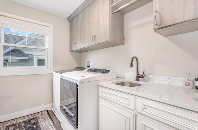 26 S Chestnut Ave, Arlington Heights, IL 60005 - laundry area featuring cabinet space, washer and clothes dryer, and wood finished floors
