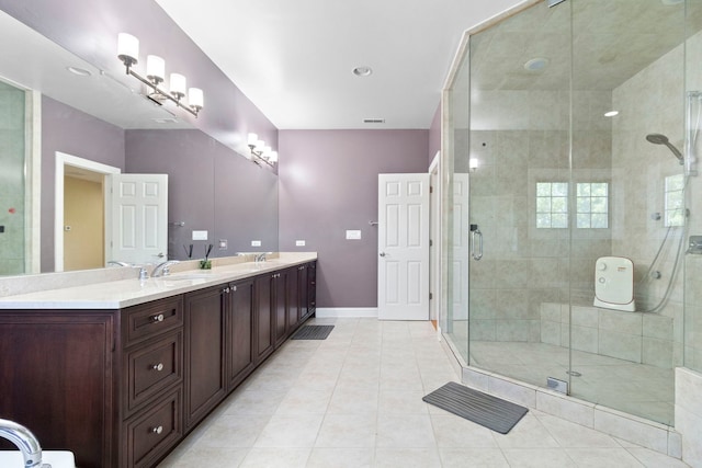 4146 Cardinal Ct, Northbrook, IL 60062 - full bathroom featuring double vanity, tile patterned flooring, and a shower stall
