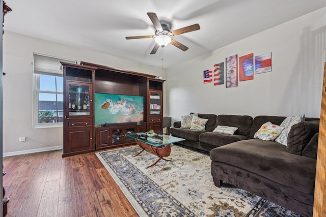 1021 Horizon Rdg, Lake In The Hills, IL 60156 - living room with dark wood finished floors and a ceiling fan