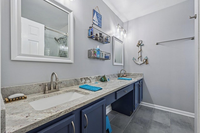1021 Horizon Rdg, Lake In The Hills, IL 60156 - bathroom with double vanity, tile patterned floors, and a shower