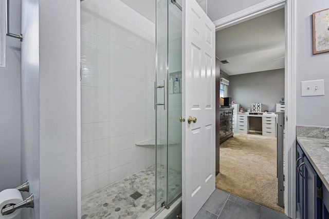 1021 Horizon Rdg, Lake In The Hills, IL 60156 - bathroom featuring a stall shower, vanity, and tile patterned flooring