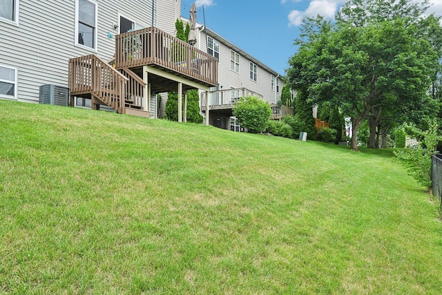 1021 Horizon Rdg, Lake In The Hills, IL 60156 - view of green lawn with a wooden deck and stairs