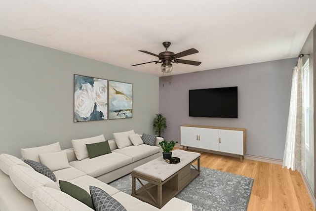 80 Wilton Ln, Mundelein, IL 60060 - living room featuring a ceiling fan and light wood-style floors