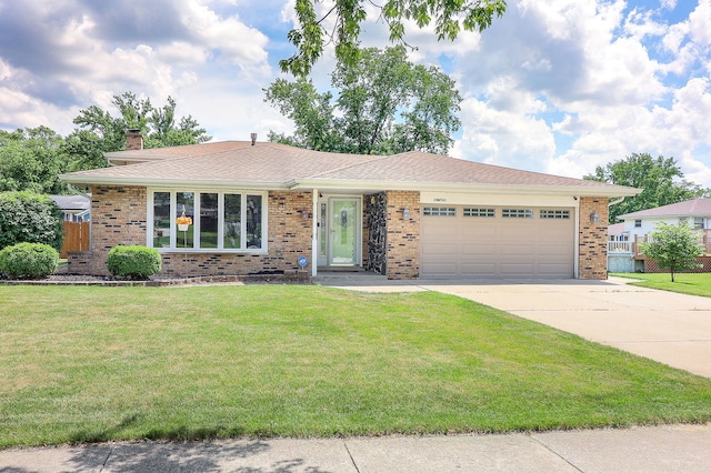 18W761 83rd St, Downers Grove, IL 60516 - single story home with brick siding, a garage, driveway, and a chimney