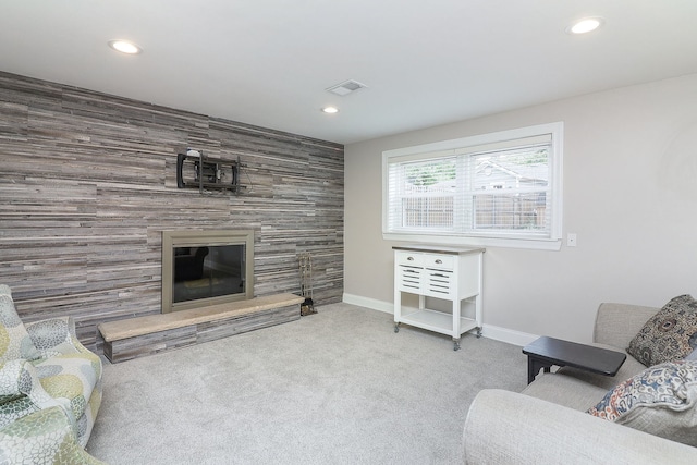 18W761 83rd St, Downers Grove, IL 60516 - carpeted living area featuring recessed lighting and a fireplace