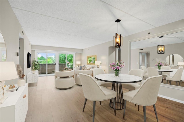 15 S Pine St Unit 204A, Mount Prospect, IL 60056 - dining room with light wood-style flooring, a chandelier, and a textured ceiling