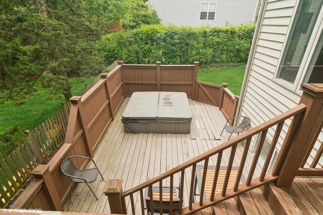 1580 W N St, Palatine, IL 60067 - wooden deck with a covered hot tub and stairs