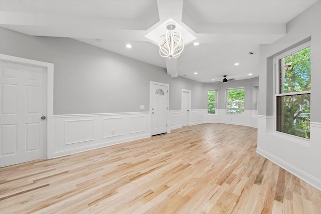 5726 S Elizabeth St, Chicago, IL 60636 - spare room with a chandelier, light wood-style flooring, a wainscoted wall, recessed lighting, and ceiling fan