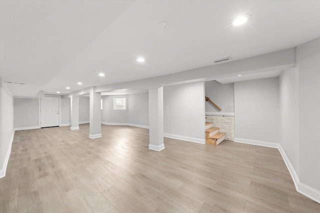 5726 S Elizabeth St, Chicago, IL 60636 - basement featuring recessed lighting, light wood-type flooring, and stairs
