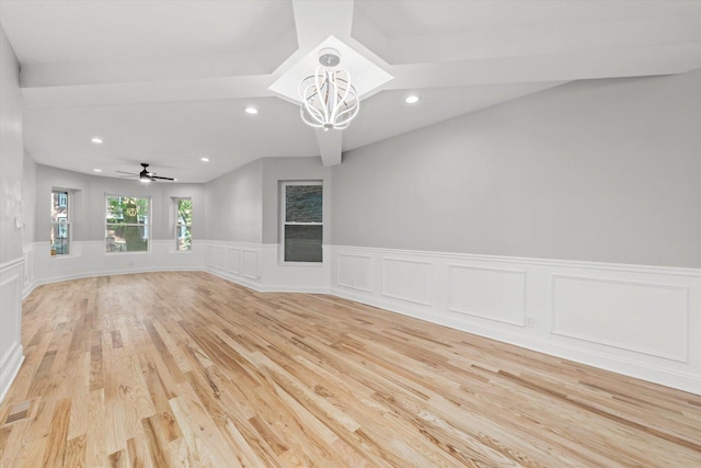 5726 S Elizabeth St, Chicago, IL 60636 - empty room featuring recessed lighting, light wood-style floors, a chandelier, wainscoting, and a decorative wall