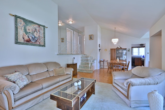 8532 N Olcott Ave, Niles, IL 60714 - living area with a chandelier and lofted ceiling