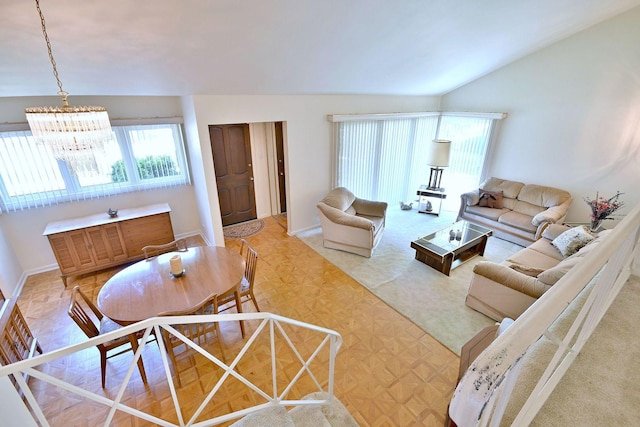 8532 N Olcott Ave, Niles, IL 60714 - living room with a chandelier and lofted ceiling