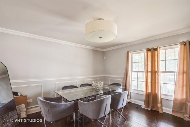 837 Hamlin Ave, Flossmoor, IL 60422 - dining space with hardwood / wood-style floors, wainscoting, and crown molding