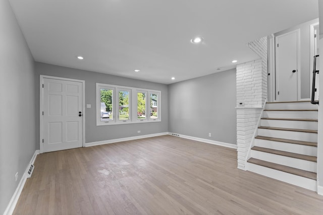 4025 Williams St, Downers Grove, IL 60515 - unfurnished living room featuring light wood-style flooring, recessed lighting, and stairway