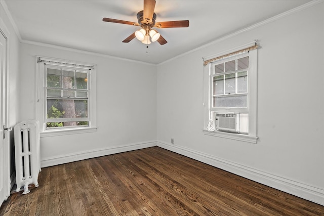 6510 Sinclair Ave, Berwyn, IL 60402 - unfurnished room featuring radiator heating unit, cooling unit, dark wood finished floors, a ceiling fan, and ornamental molding