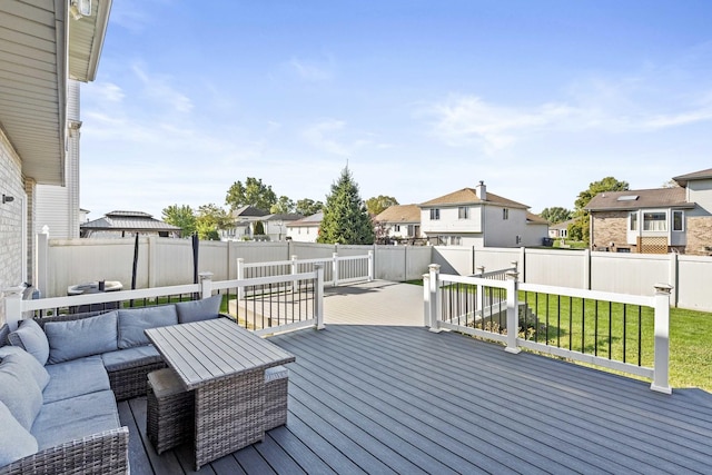18140 Crystal Ln, Lansing, IL 60438 - wooden terrace featuring a residential view, an outdoor living space, and a fenced backyard