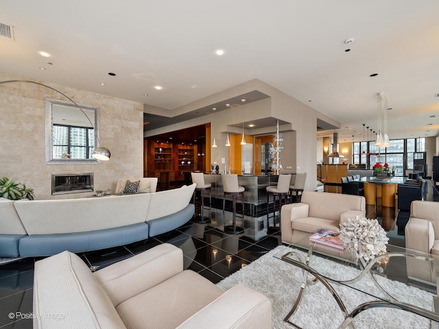 333 W Hubbard St Unit 1006, Chicago, IL 60654 - living room with granite floors and recessed lighting