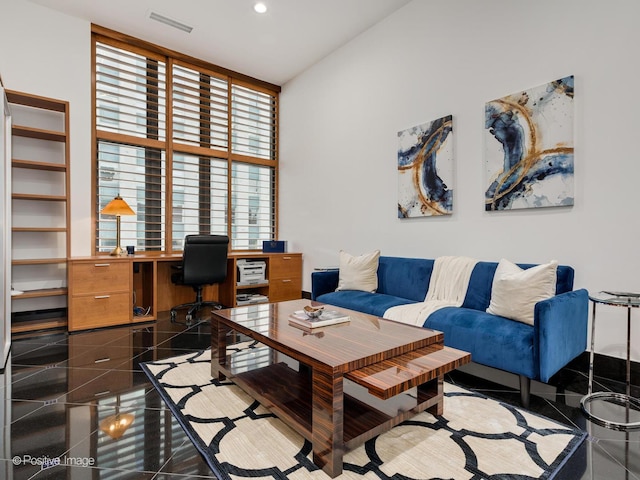 333 W Hubbard St Unit 1006, Chicago, IL 60654 - living area with granite tiled floors, an office area, and recessed lighting