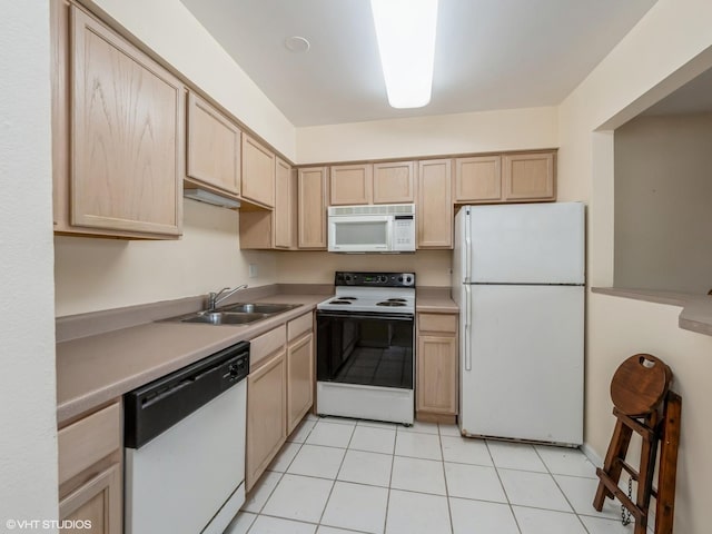 249 W Court Of Shorewood Unit 1B, Vernon Hills, IL 60061 - kitchen featuring white appliances, light brown cabinetry, light countertops, and light tile patterned floors