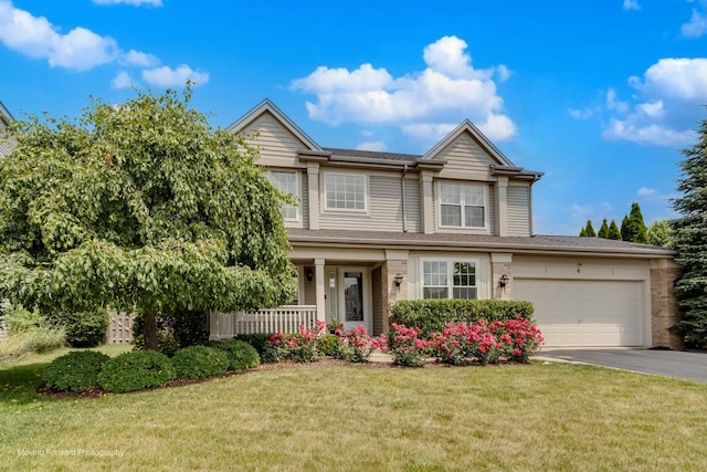6 Providence Ct, Cary, IL 60013 - view of front of house with asphalt driveway, a front lawn, an attached garage, and a porch
