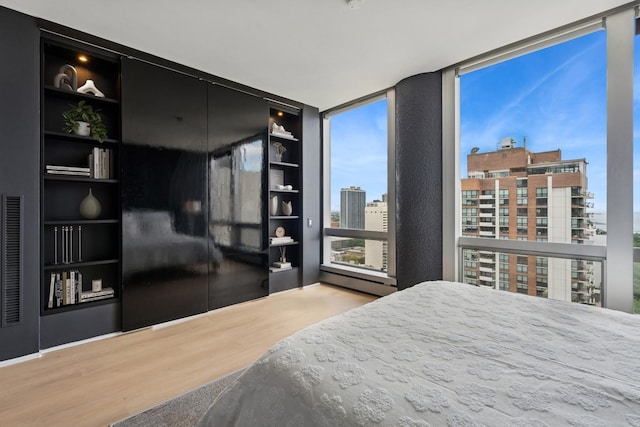 1300 N Astor St Unit 26C, Chicago, IL 60610 - bedroom with wood finished floors, a wall of windows, a view of city, and baseboard heating