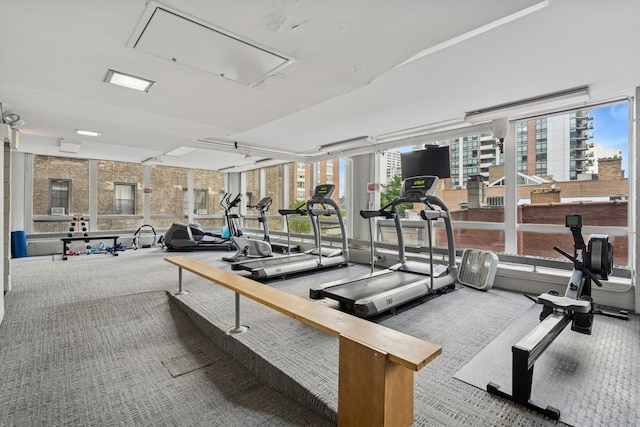 1300 N Astor St Unit 26C, Chicago, IL 60610 - exercise room with healthy amount of natural light, attic access, carpet, and expansive windows