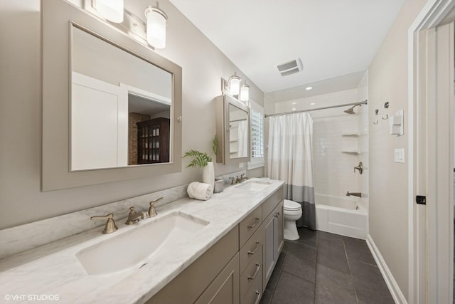 19 N Stough St, Hinsdale, IL 60521 - full bathroom featuring double vanity, tile patterned flooring, and shower / bath combination with curtain